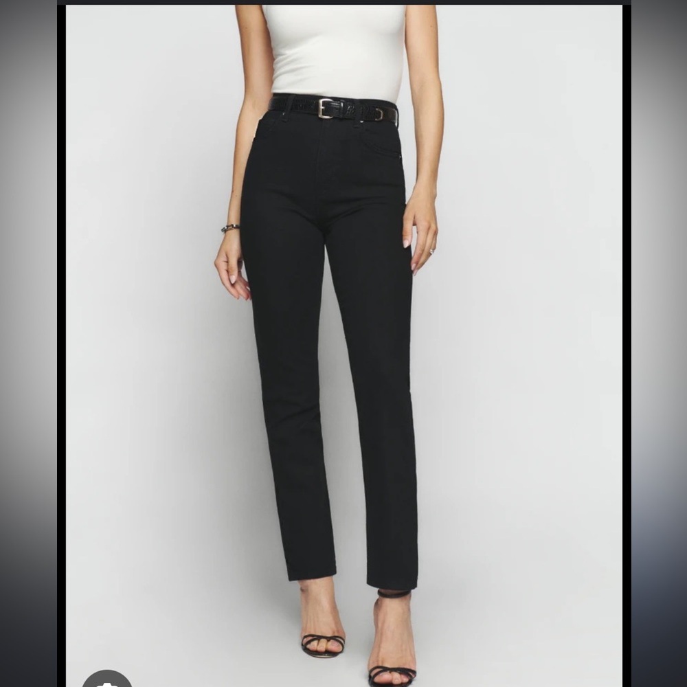 Reformation Liza Ultra High Rise Straight Jeans Washed Black Size 25